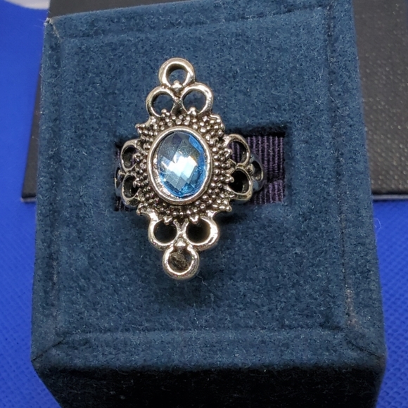 Blue Topaz Ring Filigree Silver Plated over Stainless Sz 7 New - Picture 3 of 8